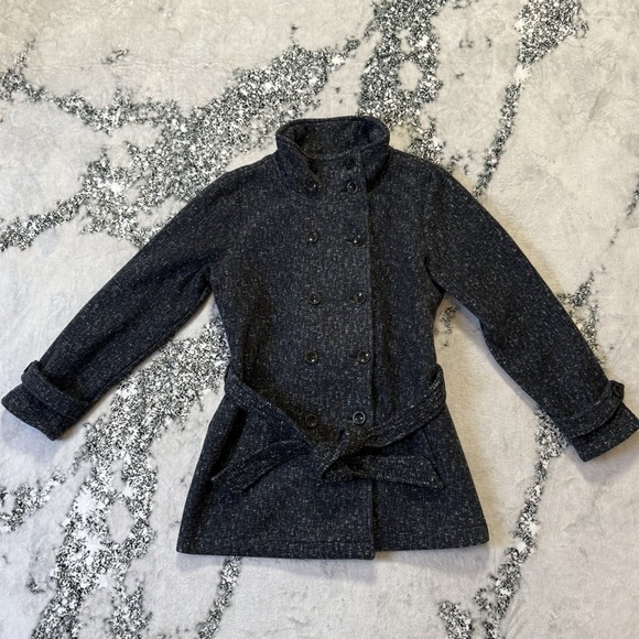 Ike Behar Jackets & Blazers - Ike Behar Coat Womens Size L Dark Gray Double Breasted Fleece Belted Long Sleeve